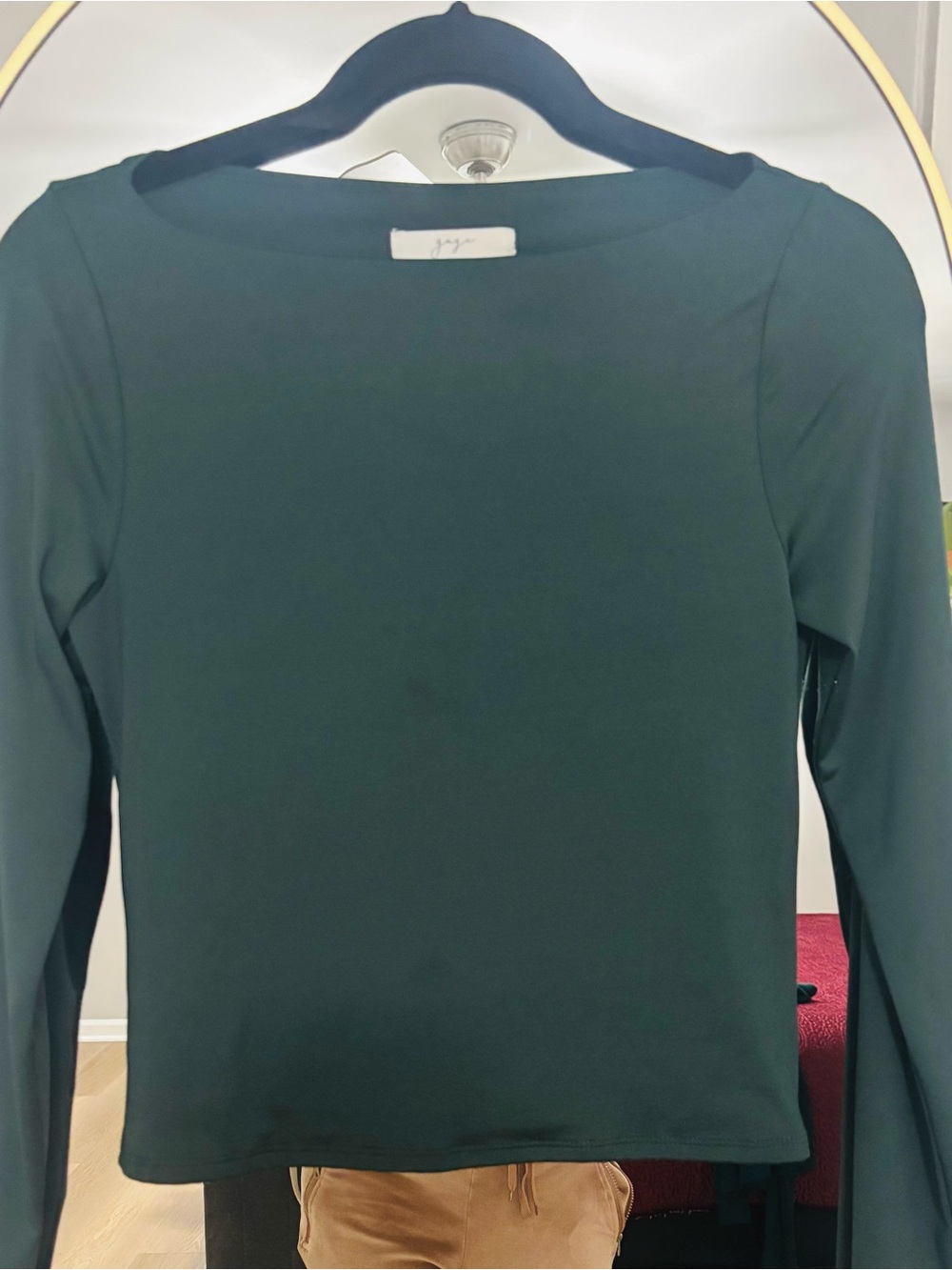 gaze Forest Green Long Sleeve Boat Neck Top